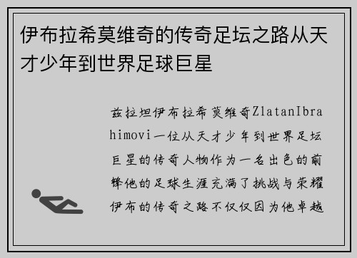 伊布拉希莫维奇的传奇足坛之路从天才少年到世界足球巨星