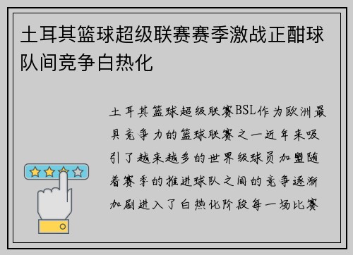 土耳其篮球超级联赛赛季激战正酣球队间竞争白热化